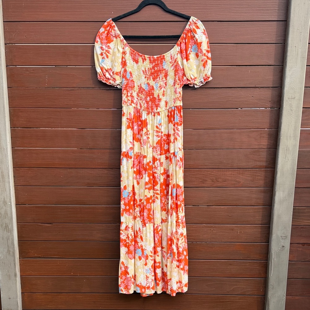 Vibrant Floral Puff Sleeve Maxi Dress